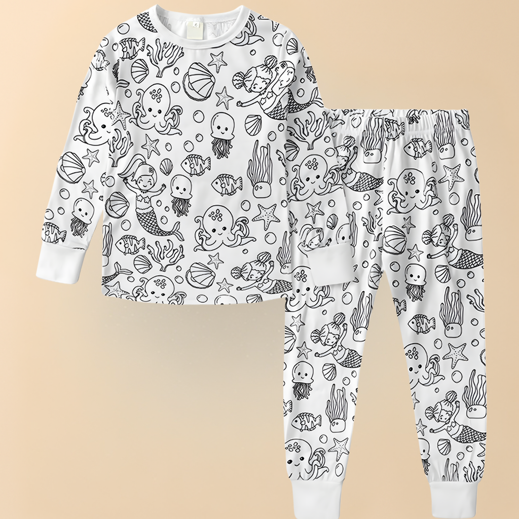 Kinder Baumwolle Schlafanzug Set Malen Weihnachts Motiv Pyjama 9