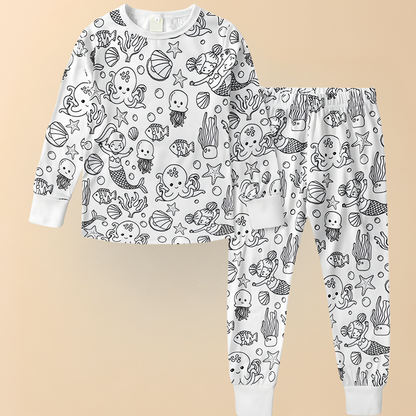 Kinder Baumwolle Schlafanzug Set Malen Weihnachts Motiv Pyjama 9