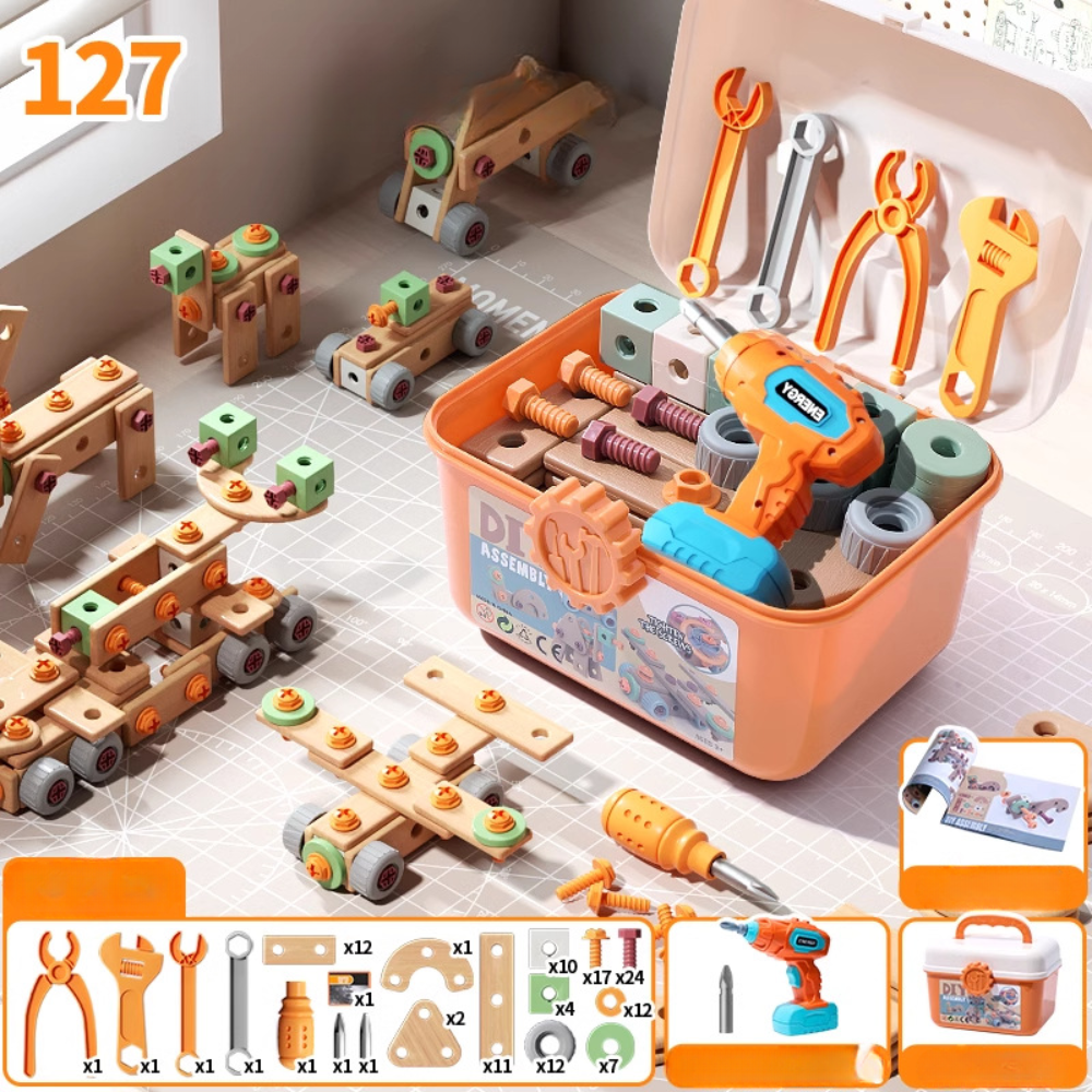 Kinder Werkzeugset Holz Baukasten Spielzeug 4