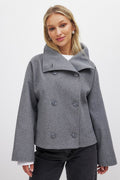 Kurze Damenjacke aus Wollmischung mit doppeltem Druckknopfverschluss