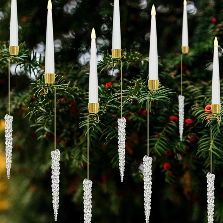 LED-Weihnachtsbaumkerzen-Set – Warmweiße Clip-On-Kerzenlichter mit hängenden Kristallornamenten
