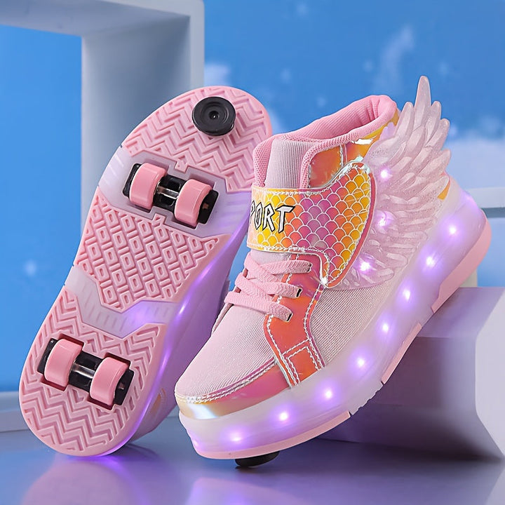 Leuchtende Rollschuh-Sneaker mit Flügeln – per USB wiederaufladbar für Mädchen und Teenager 