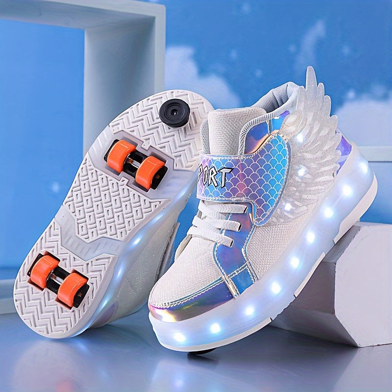 Leuchtende Rollschuh-Sneaker mit Flügeln – per USB wiederaufladbar für Mädchen und Teenager 