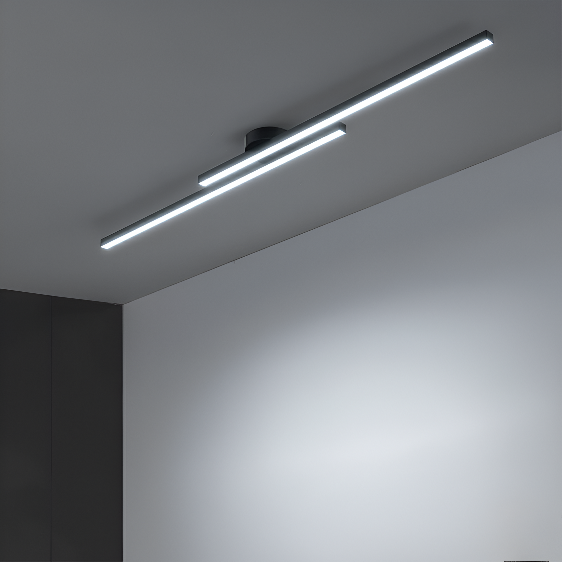 Lineare LED-Deckenleuchte – eine moderne, schlanke Balkenleuchte zur Deckeneinbaumontage für Wohnzimmer, Küche oder Flur 4