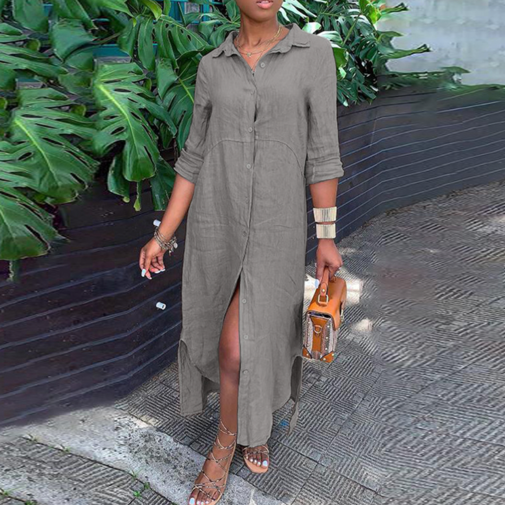 Joanna | Damen Lockeres Maxi-Hemdkleid