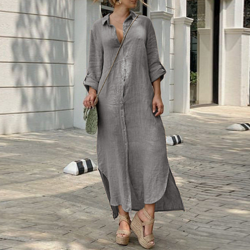 Joanna | Damen Lockeres Maxi-Hemdkleid