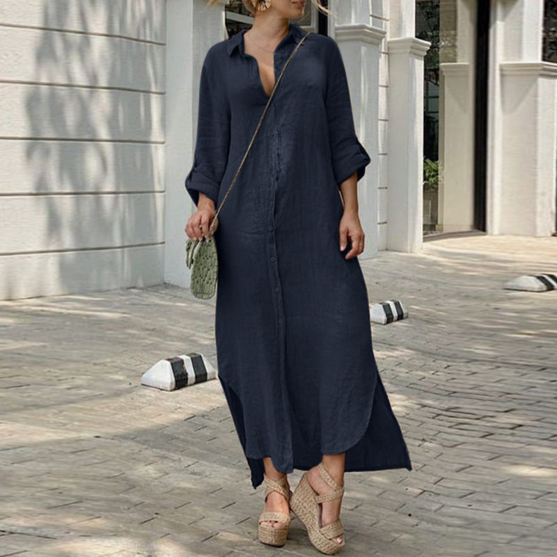 Joanna | Damen Lockeres Maxi-Hemdkleid