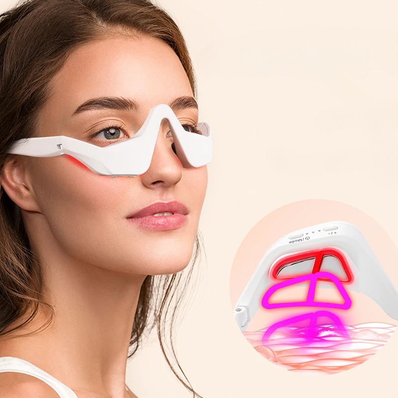 Luminotherapie Brille mit LED und Mikroströmen – Anti-Cernes und Faltenreduzierung, Tragbar und Einfach zu Bedienen
