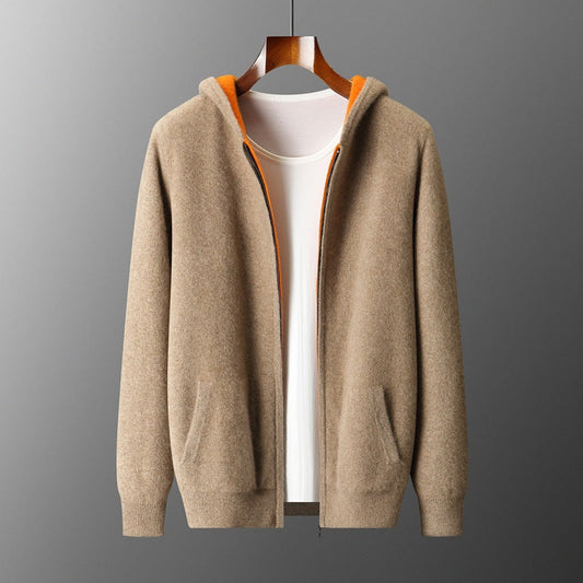 Męska bluza z długim rękawem na zamek z kapturem | Styl casual