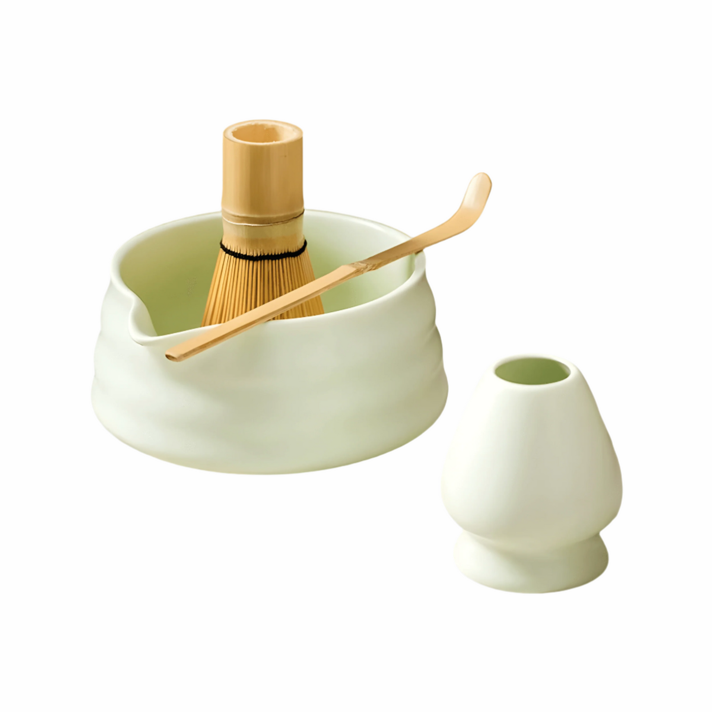 Matcha-Set aus – Ein traditionelles Matcha-Brühset mit Schale, perfekt zum Entspannen zu Hause.