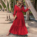 Maxikleid | Lange Kleider für Damen im Sommer mit V-Ausschnitt und gestuftem Rock