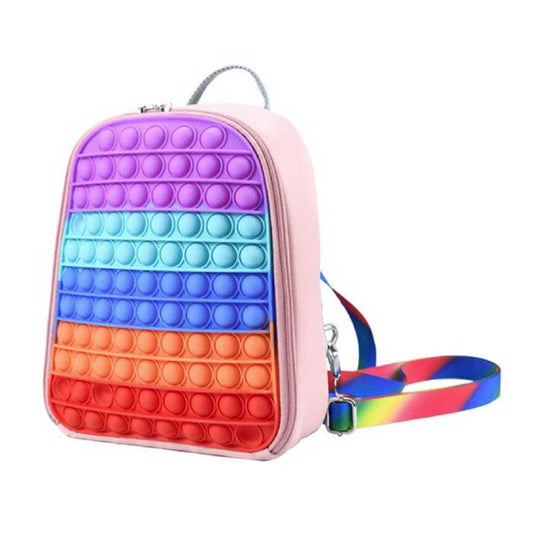 Mini Pop It Rucksack für Kinder – Stressabbau-Spielzeug mit Fidget-Funktion, verstellbaren Trägern und Regenbogen-Design
