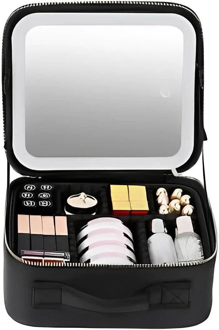 MirrorGlam | Kosmetiktasche mit LED-Beleuchtung und Spiegel für Styling unterwegs 4
