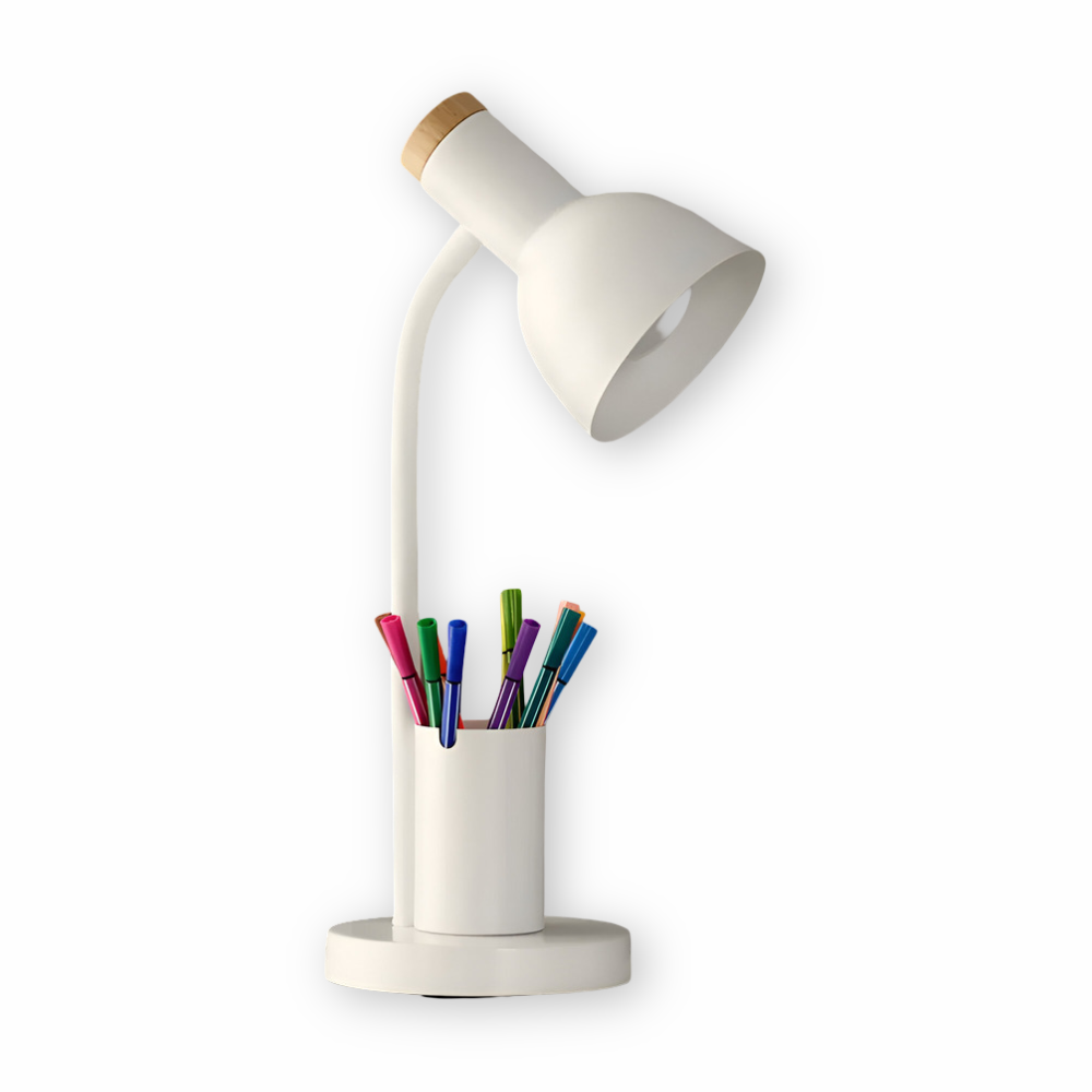 Moderne Nordische LED Tischlampe mit Stilvollem Stifthalter - Augenschonende Beleuchtung für Büro, Lesen und Wohnkultur 