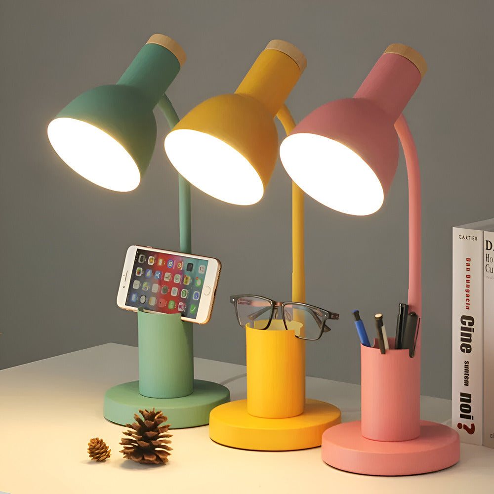 Moderne Nordische LED Tischlampe mit Stilvollem Stifthalter - Augenschonende Beleuchtung für Büro, Lesen und Wohnkultur 