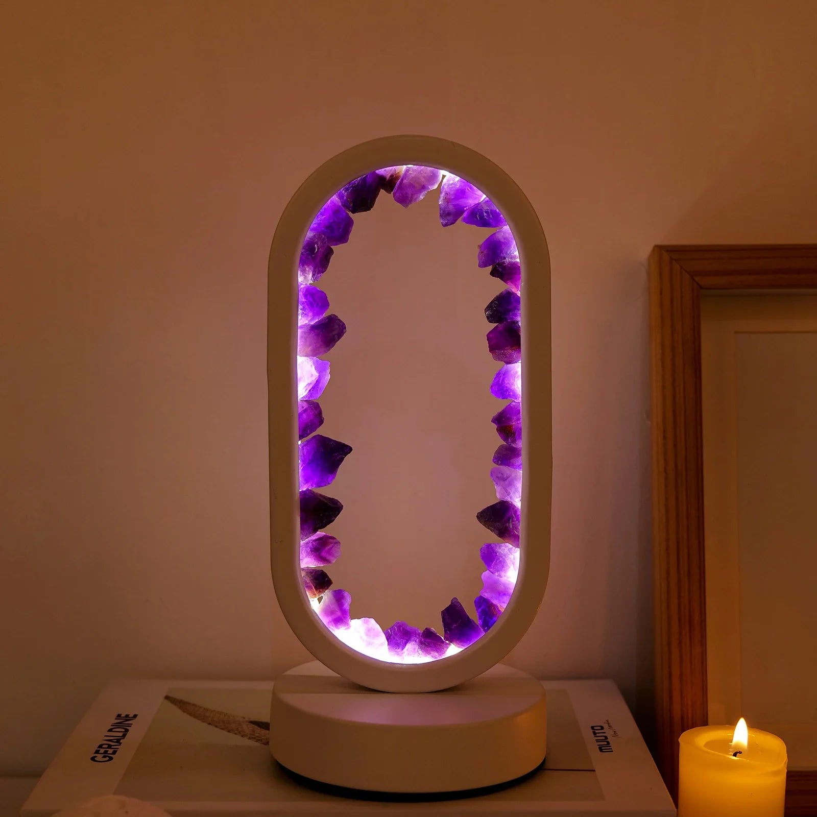 Natürliche Amethyst Lampe – Handgefertigte Entspannungs- und Meditationslampe in Lila für Innenräume