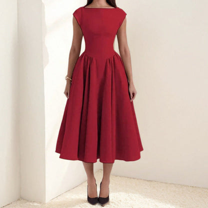 Abito midi donna a linea A | Abito senza maniche | Vita evidenziata | Stile festivo senza tempo