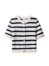 Cardigan donna a maniche corte con scollo rotondo e bottoni | A righe