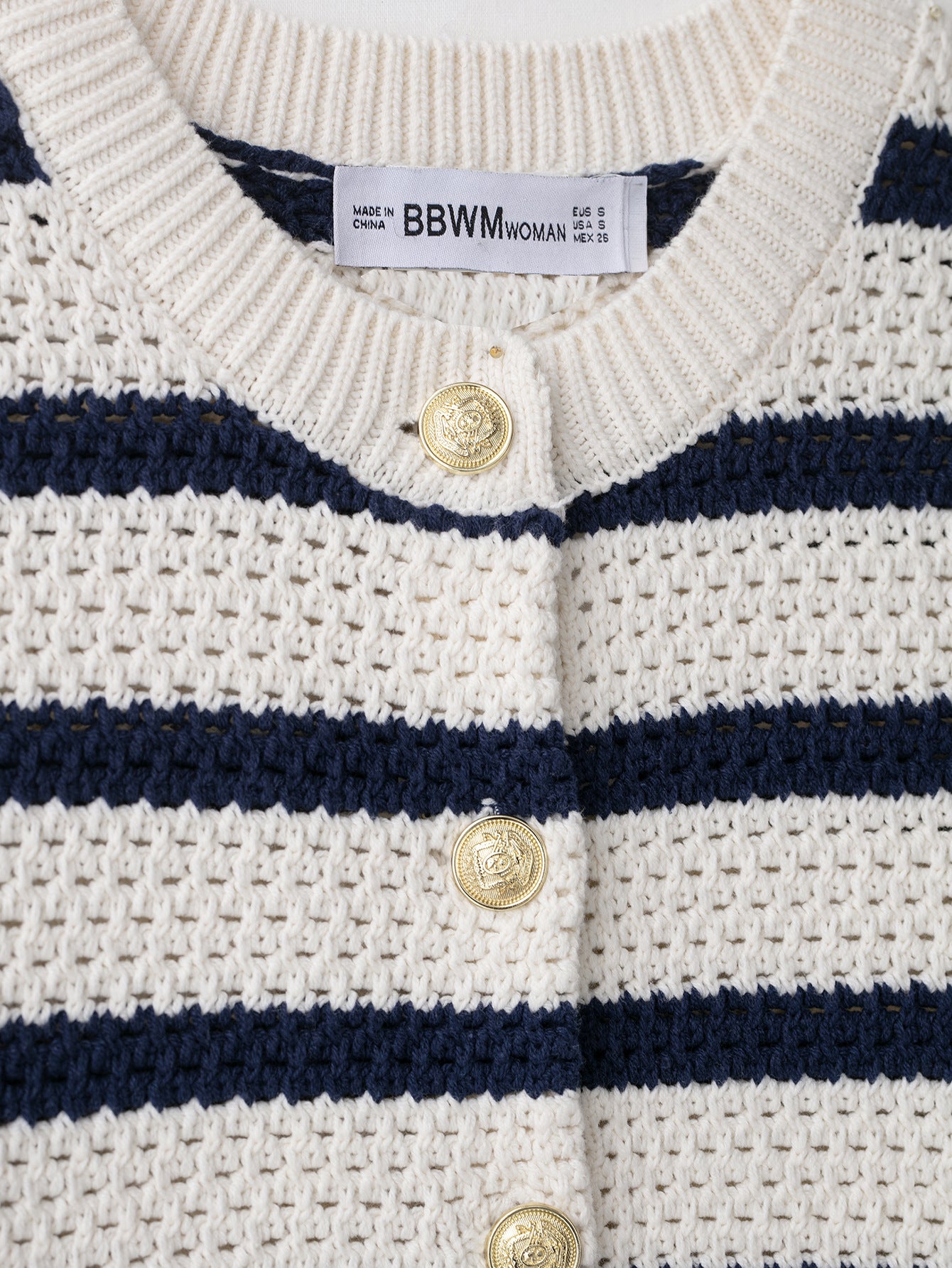 Cardigan donna a maniche corte con scollo rotondo e bottoni | A righe