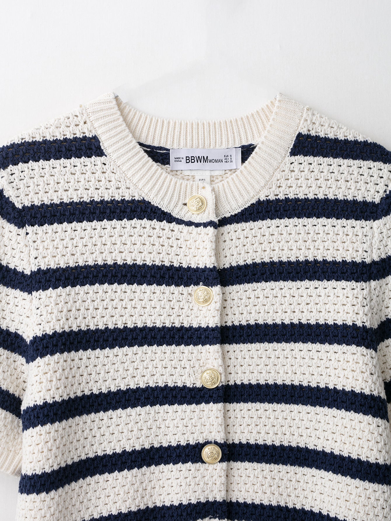Cardigan donna a maniche corte con scollo rotondo e bottoni | A righe