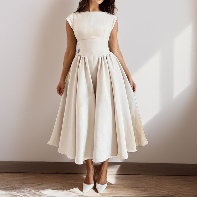 Damen A-Linien Midikleid | Ärmelloses Kleid | Betonte Taille | Zeitloser Festlicher Stil