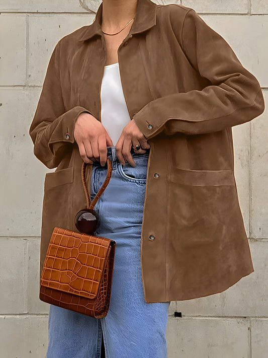 Oversize-Jacke mit Knopfleiste für Damen – Mittellanger Mantel mit lockerer Passform für Frühling und Herbst