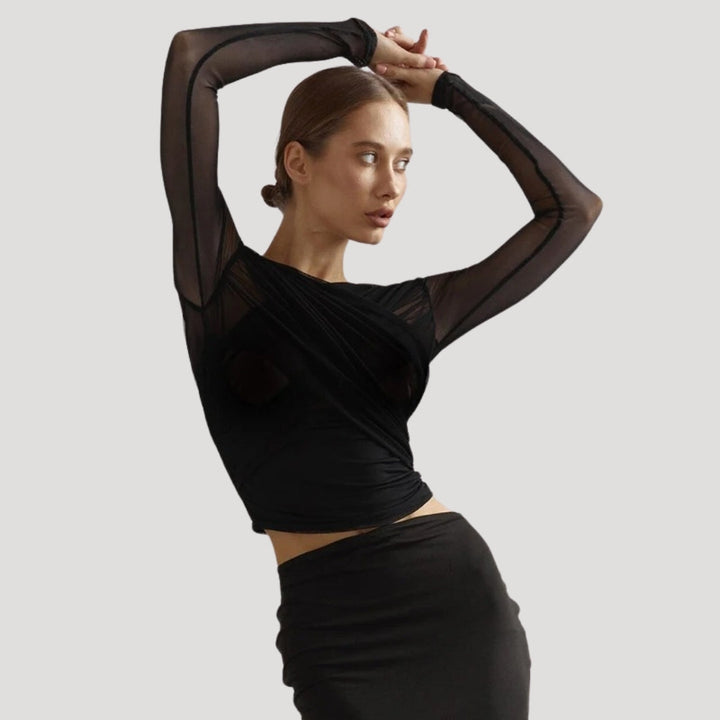 Paige | Transparentes Wickeloberteil mit langen Ärmeln für Damen (Frühling) 1