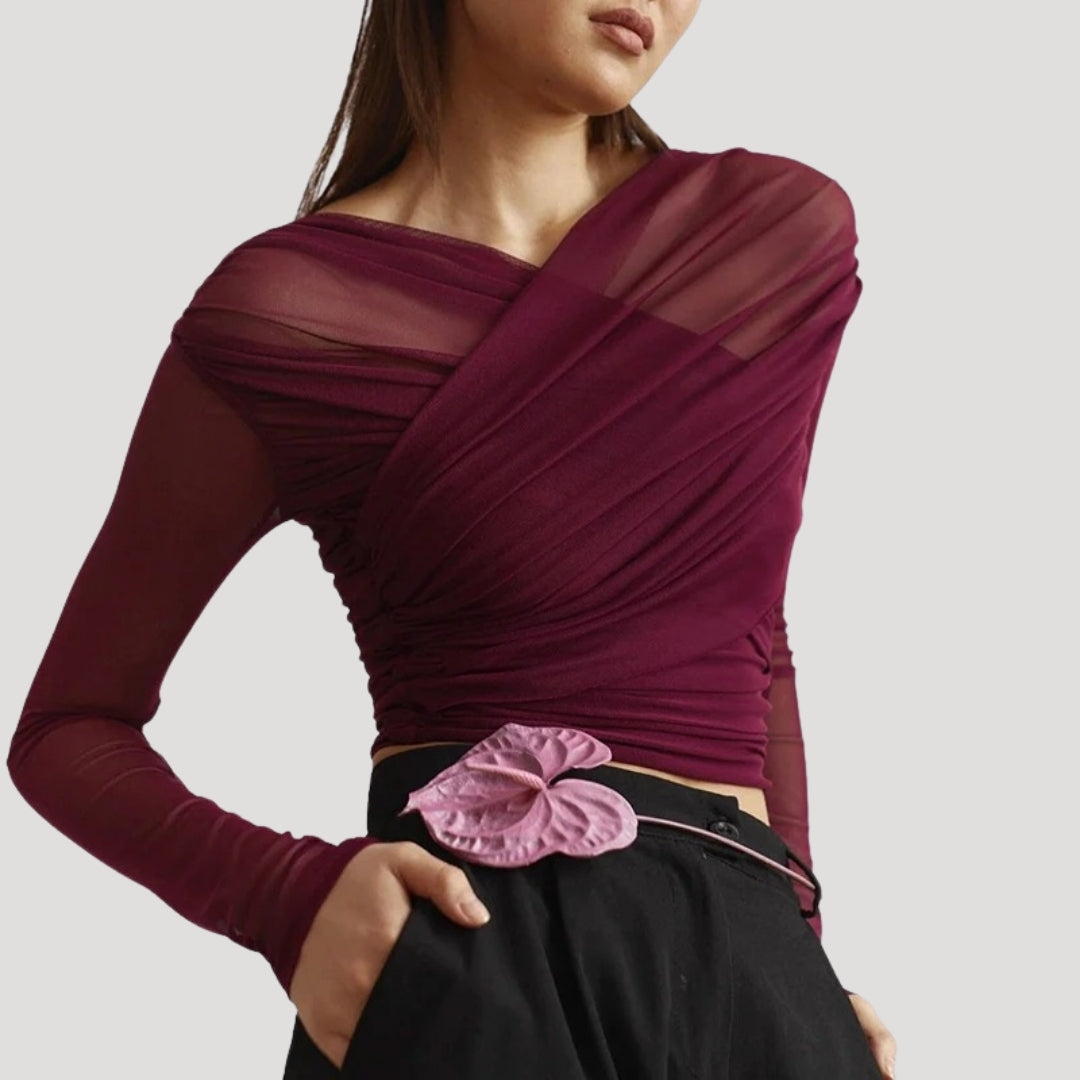 Paige | Transparentes Wickeloberteil mit langen Ärmeln für Damen (Frühling) 3