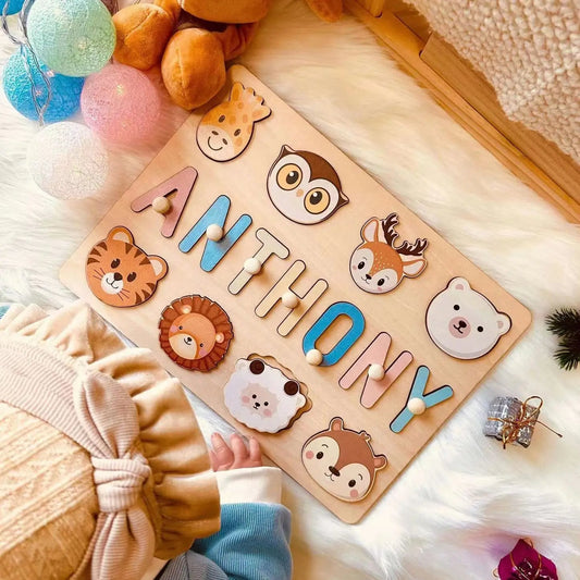 Personalisierbares Holzpuzzle mit Namen – Handgefertigtes Lernspielzeug für Kinder, Fördert Feinmotorik und Buchstabieren