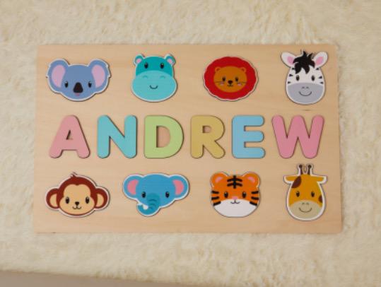 Personalisierbares Holzpuzzle mit Namen – Handgefertigtes Lernspielzeug für Kinder, Fördert Feinmotorik und Buchstabieren