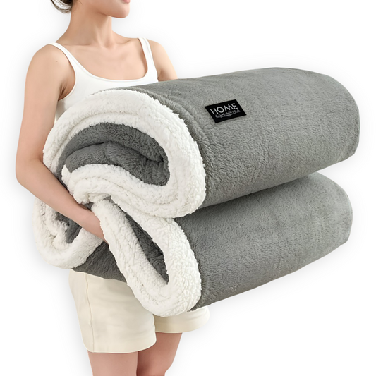 Plüsch Doppel Schicht Faux Schafsfell Kusheldecke - Weiche und Warme Grau & Weiße Streifen Decke 0