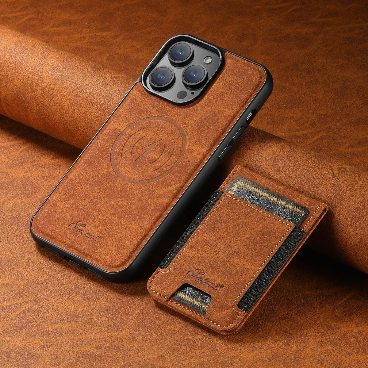 Premium Kunstleder – Handyhülle aus Kunstleder mit Kartenhalter und MagSafe-Kompatibilität