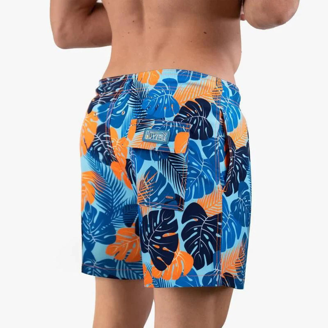 Shorts homme taille à cordon motif palmiers au-dessus du genou | Tropical