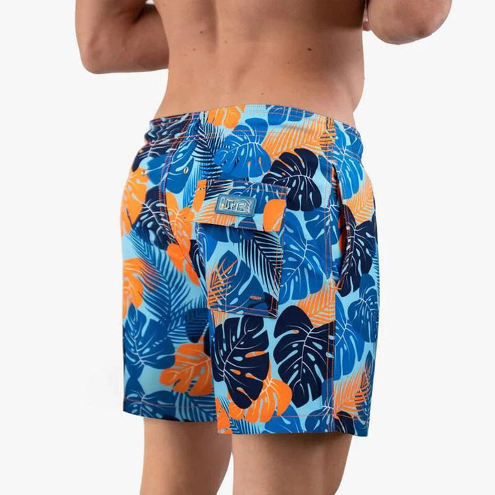 Shorts homme taille à cordon motif palmiers au-dessus du genou | Tropical