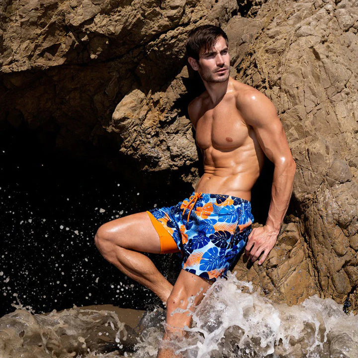 Shorts homme taille à cordon motif palmiers au-dessus du genou | Tropical
