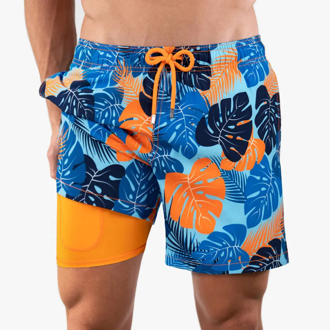 Shorts homme taille à cordon motif palmiers au-dessus du genou | Tropical