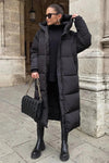 Puffermantel für Damen – Gesteppte Oversize-Passform – Lange Länge – Kapuze – Hoher Kragen, warme Kleidung