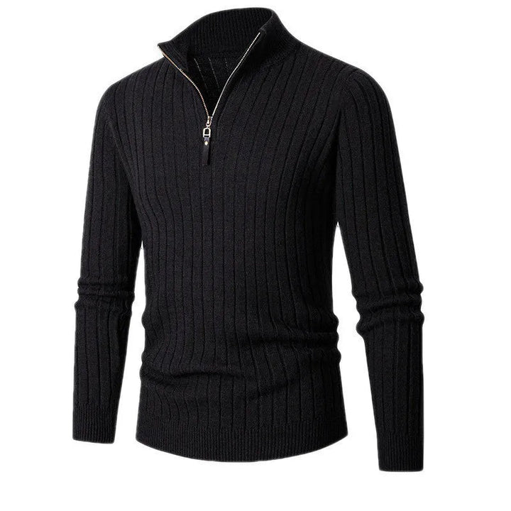 Pullover – Hoher Kragen, gesponnene Mischung und halber Reißverschluss, verstellbare Passform