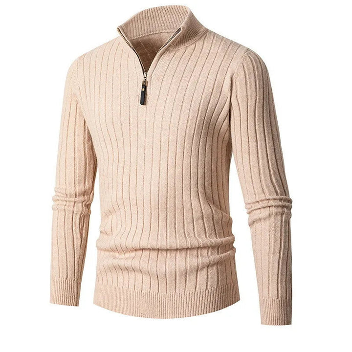 Pullover – Hoher Kragen, gesponnene Mischung und halber Reißverschluss, verstellbare Passform