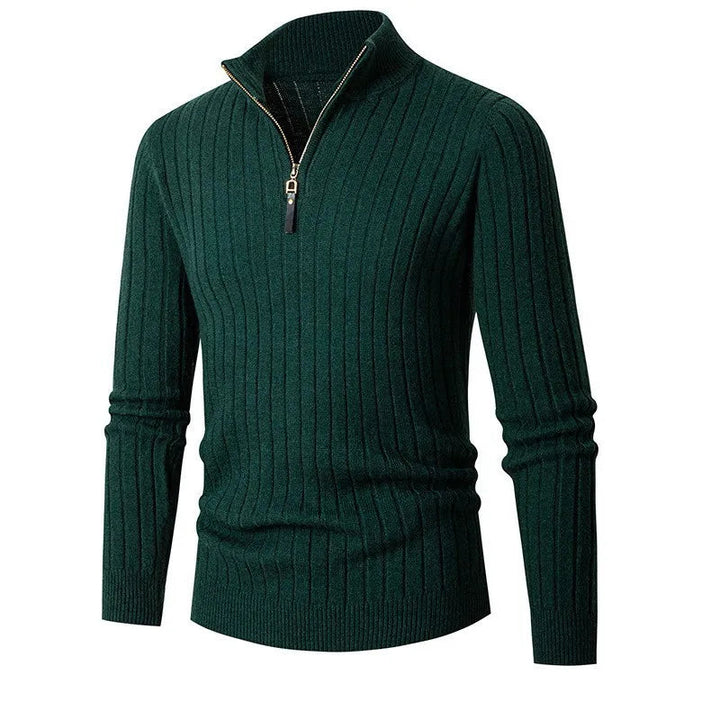 Pullover – Hoher Kragen, gesponnene Mischung und halber Reißverschluss, verstellbare Passform