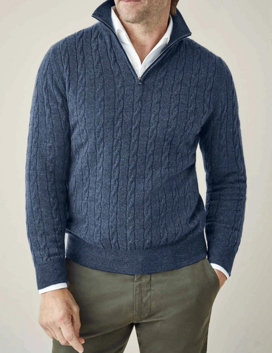 Zip-Pullover – Zopfmuster und regulierbare Wärme