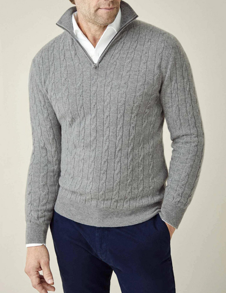 Zip-Pullover – Zopfmuster und regulierbare Wärme