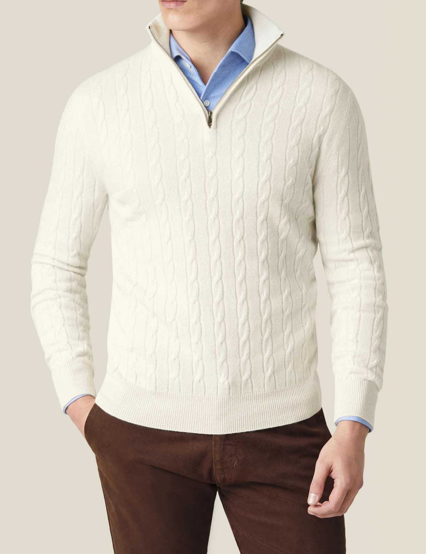 Zip-Pullover – Zopfmuster und regulierbare Wärme