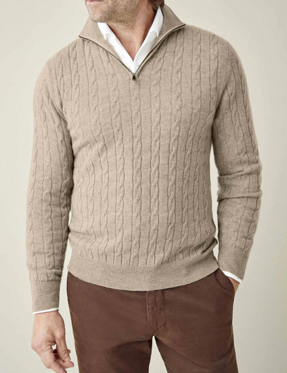 Zip-Pullover – Zopfmuster und regulierbare Wärme
