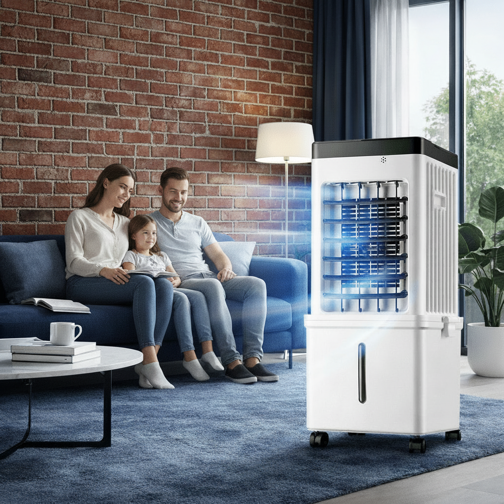 Mobiler 3-in-1 Luftkühler mit Rollen und Wassertank