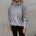 Damen Rollkragenpullover – Oversize-Passform – Lange Ärmel mit Knöpfen