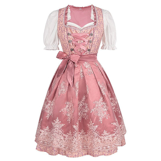 Rosa Dirndlkleid – Oktoberfest | Mit bestickter Schürze und Bluse für einen femininen, traditionellen Look