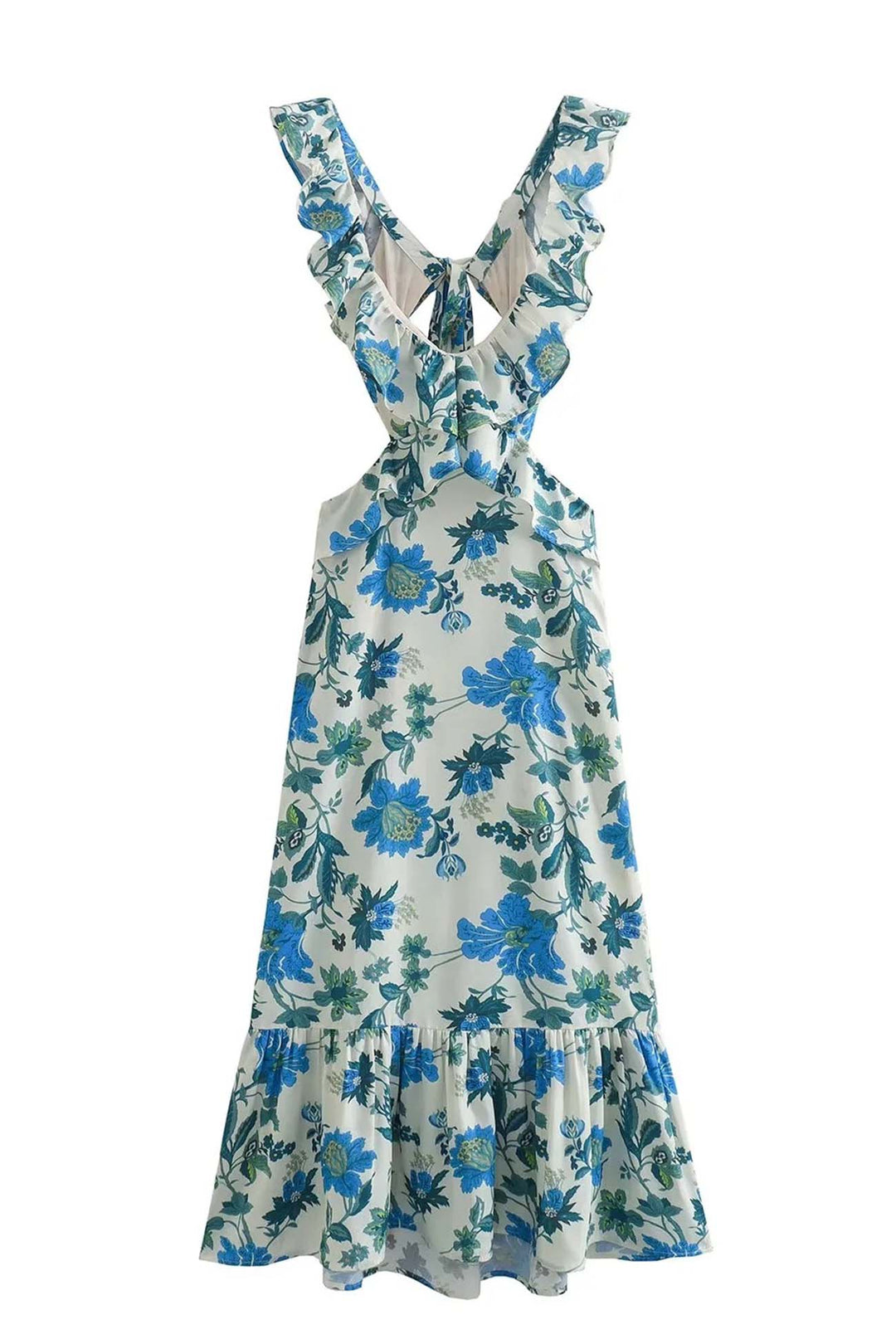 Damen Maxikleid | Florales Design und Rüschenträger | Eleganter Sommerstil