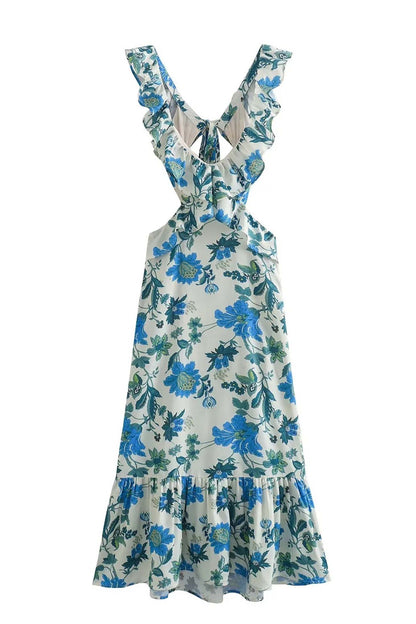 Women's Maxi Dress | Floral Design and Ruffle Straps | Elegant Summer Style