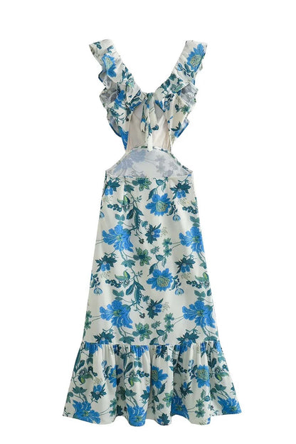Women's Maxi Dress | Floral Design and Ruffle Straps | Elegant Summer Style